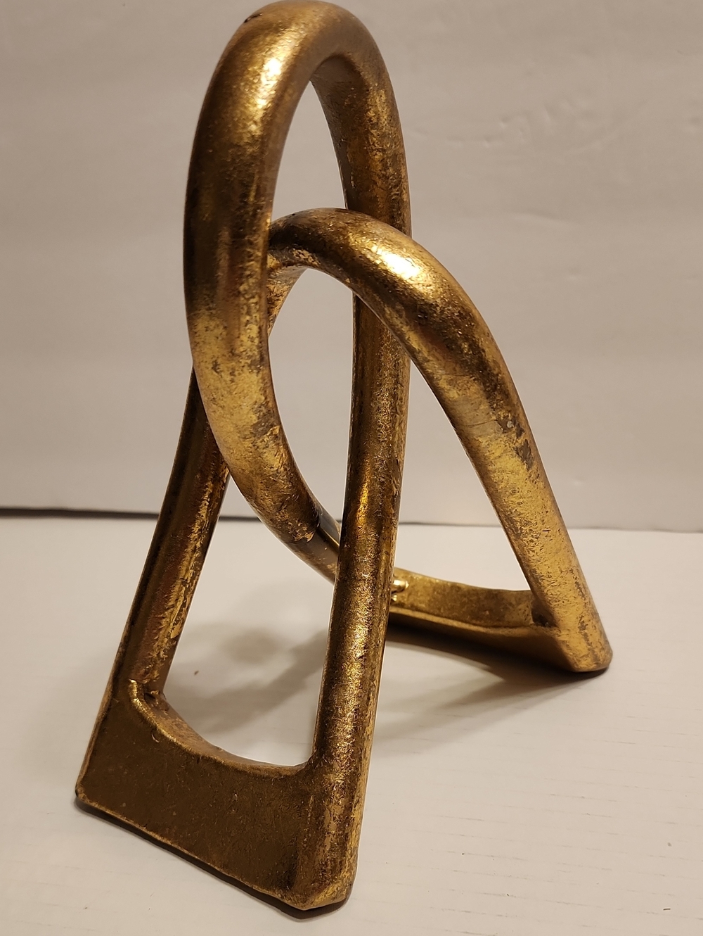 Decorative Gold Metal Knot Interlocking Sculpture Home or Bookshelf Art Accent